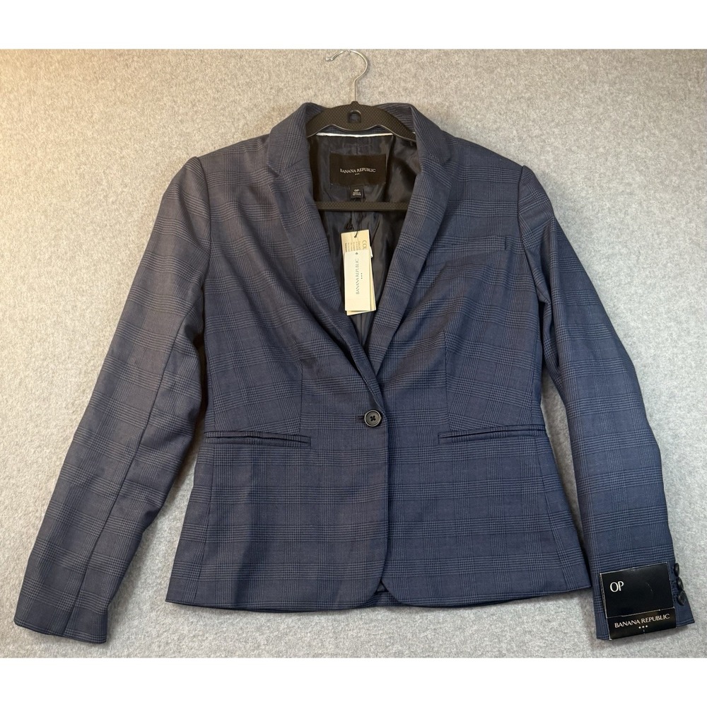 Banana Republic Window Pane Bell Sleeve Navy Blue Plaid Blazer 0 Petite
